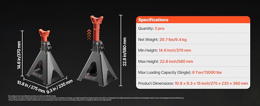 VEVOR 6 Ton Jack Stands (13,000 lbs) Double Locking — image 10