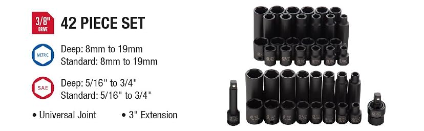 Sunex Tools 3342 3/8 Inch Drive Master Impact Socket Set, 42-Piece — image 2
