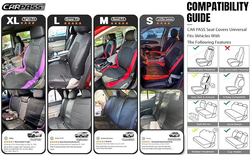 CAR PASS Universal Faux-Leather Car Seat Cover Sport Full Set — image 6